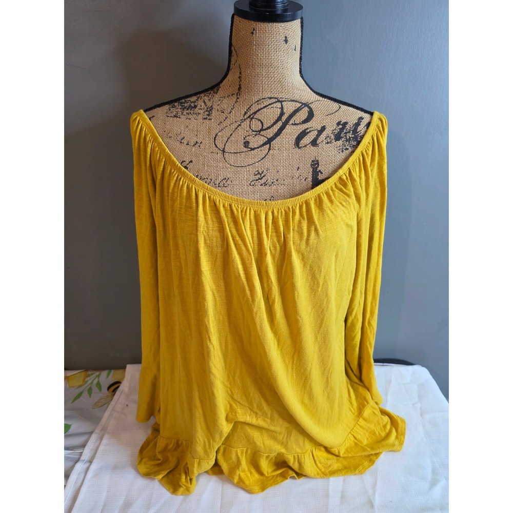 Old Navy Mustard Yellow Off The Shoulder Ruffle Hem Slub Knit Top XL